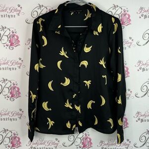 English Factory button down bananas 🍌 Black and Yellow Banana Print Blouse